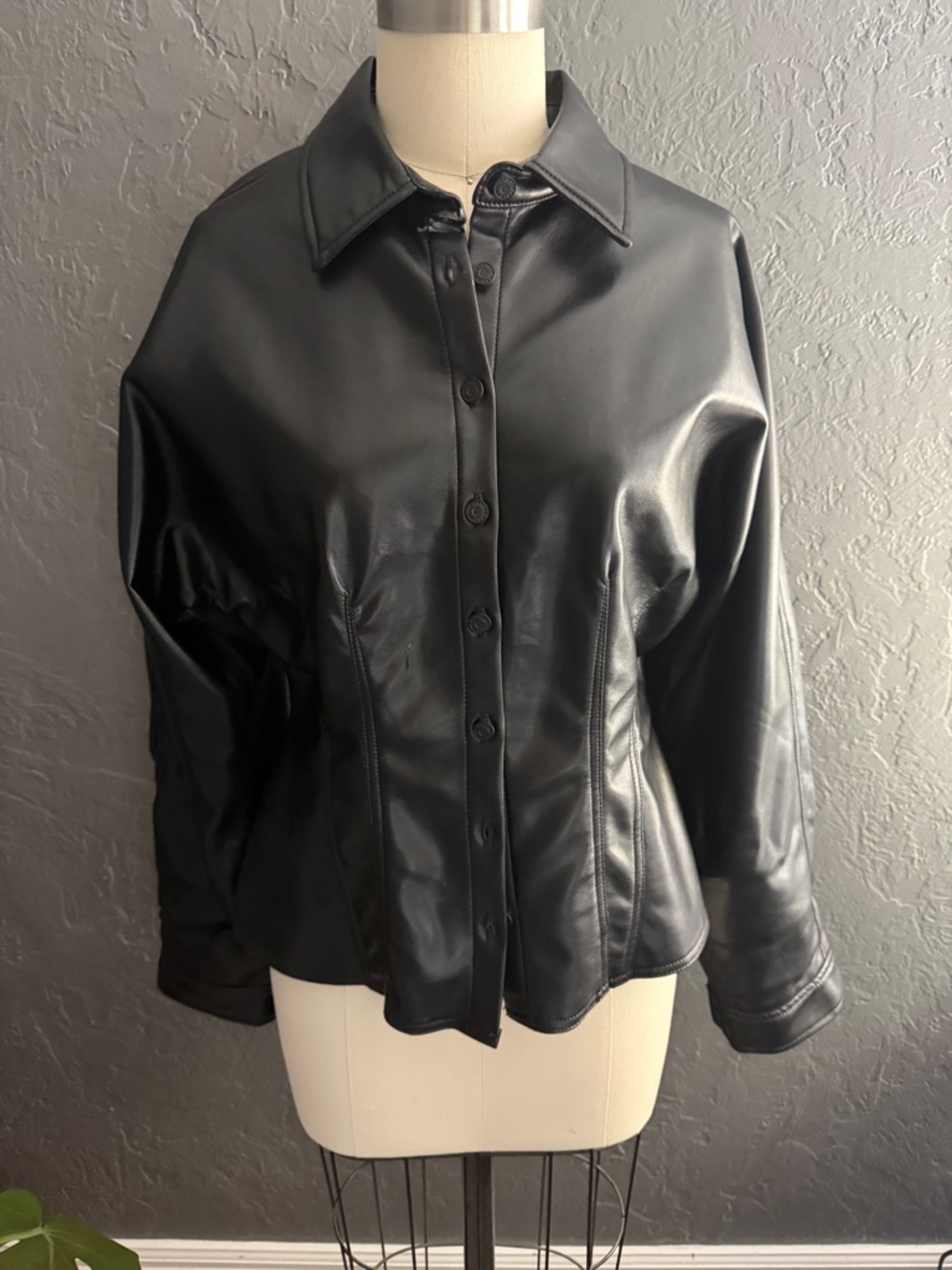Agolde Black Faux Leather Button-Front Jacket